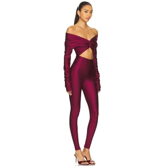 Chic Off-Shoulder Burgundy Jumpsuit - Picture 3 of 8